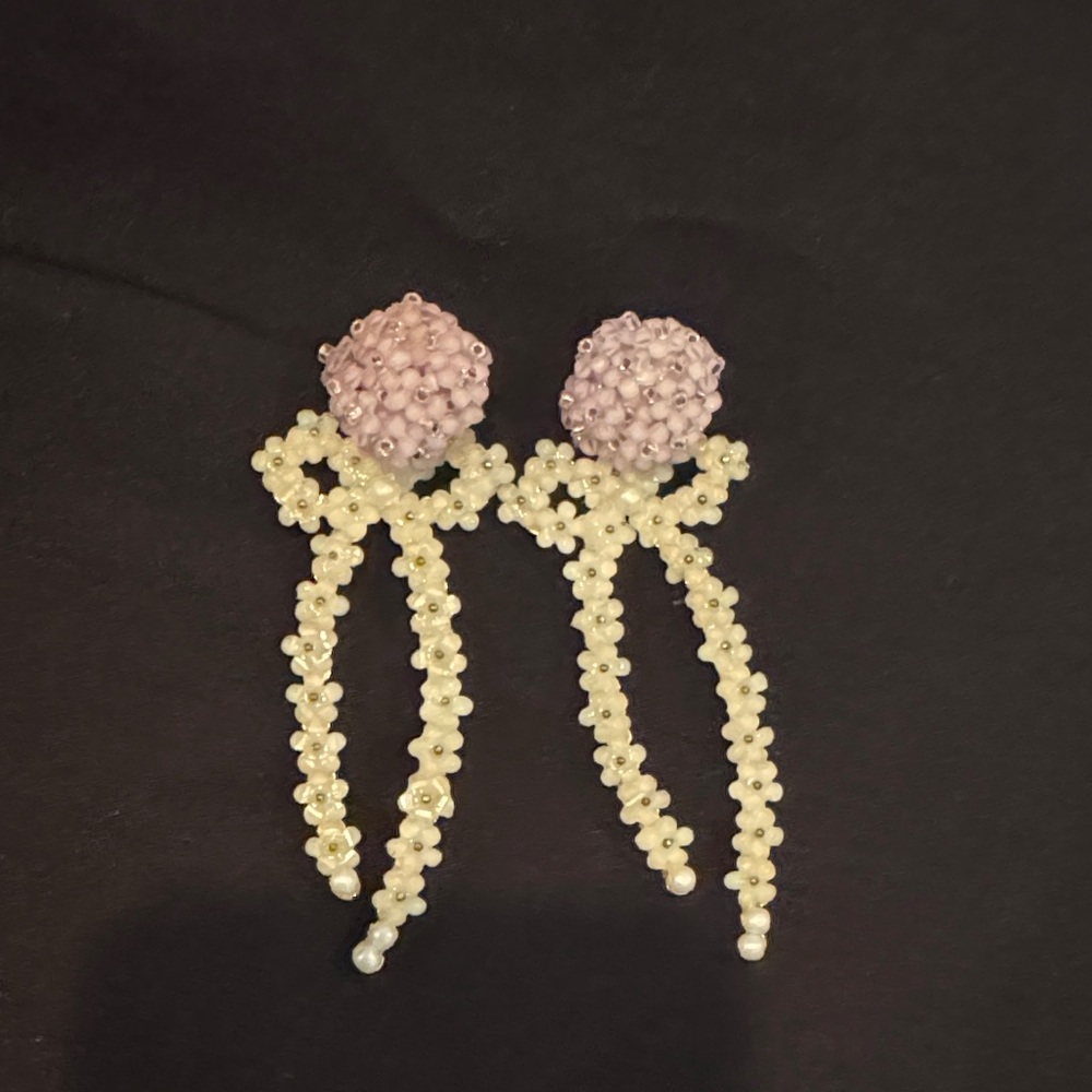 Nicola Bathie Cream and Pink Beaded Earrings